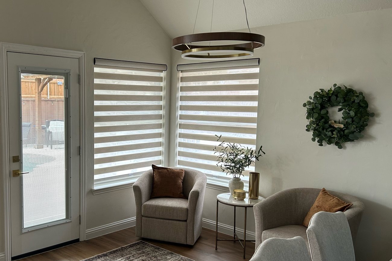 Custom banded shades after installation by Love Is Blinds Georgia